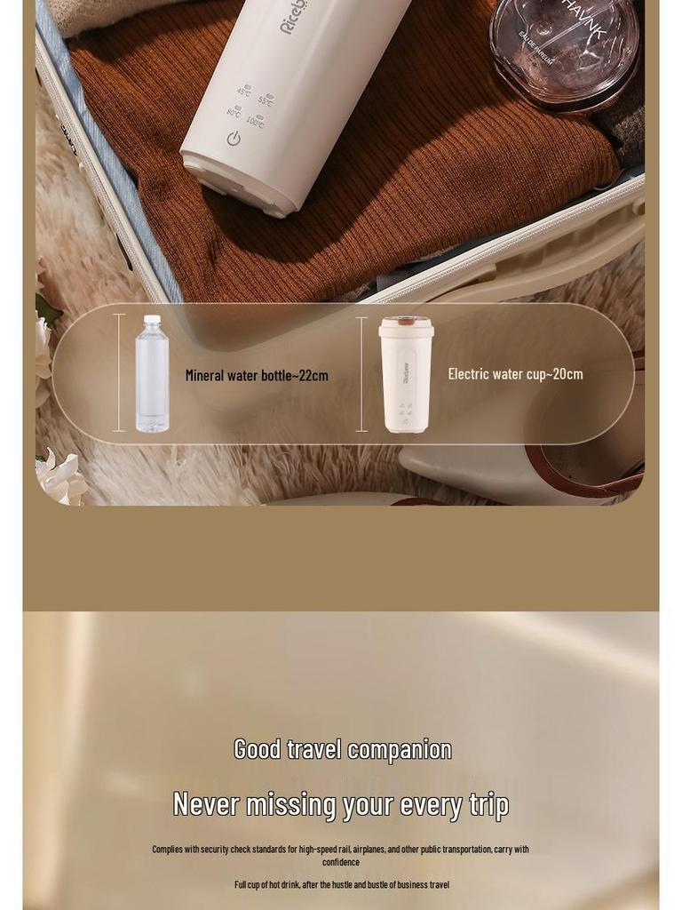 Портативный мини умный электрочайник и термокружка с USB-зарядкой для путешествий.