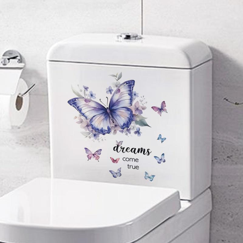 Танец бабочки Водонепроницаемые наклейки Ванная комната Туалет наклейки Самоклеящиеся виниловые настенные художественные наклейки