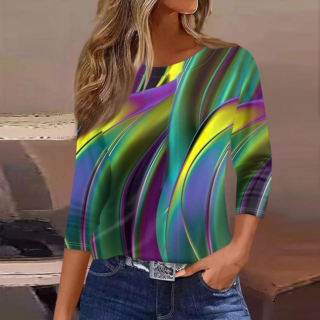 Женская рубашка свободного покроя с рукавом семь четвертей и ретро-цветочным принтом