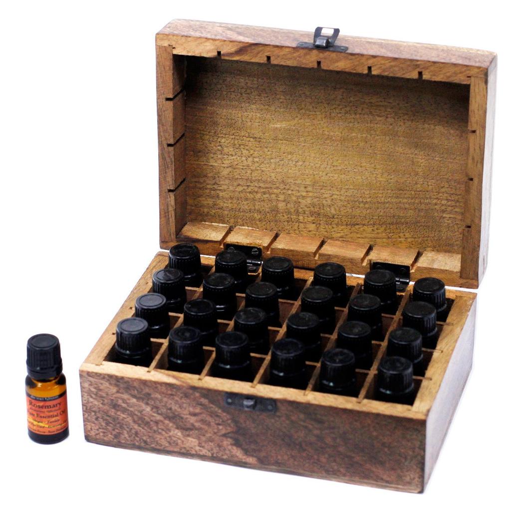 Essential Oil Storage Box Mango Wood 24 Slots