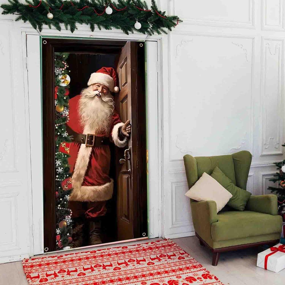 Atmosphere Arrangement Christmas Door Cover Background Fabric Flag Fashion Door Banner Christmas