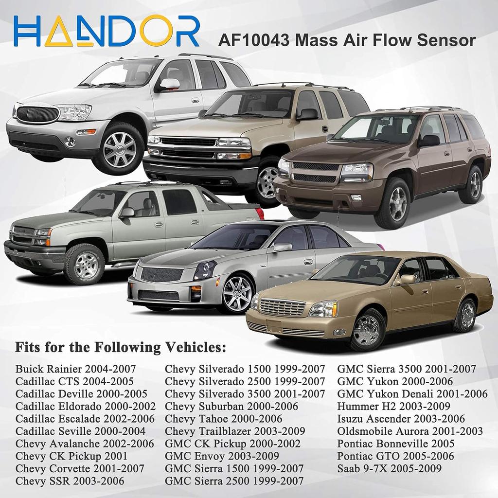 Handor 25168491 AF10043 MAF Mass Air Flow Sensor Fits for 1999-2009 Chevy Silverado Suburban 4.8 5.3 6.0L Replaces 25318411 19330121