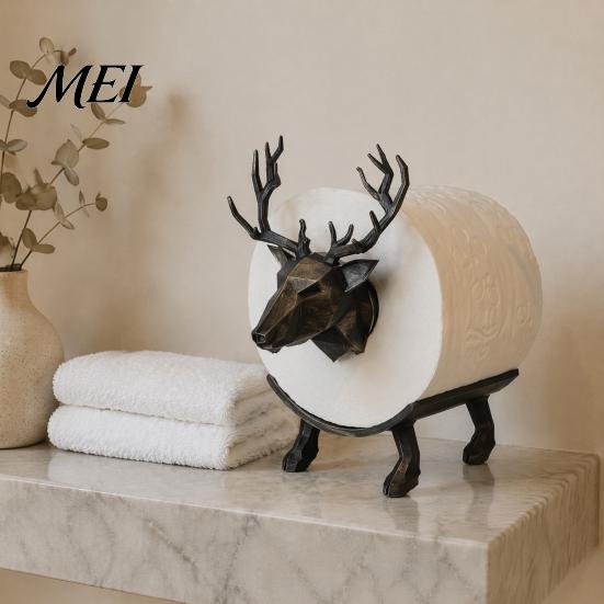 Minimalist Bathroom Organizer 3D Printed Elk Toilet Paper Holder, Stable Base Tissue Roll Decorative Holder Dispenser, Waterproof PLA Towel