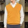Sleeveless Loose Warm Sweater Vest Men Solid Color V-neck Pullover Waistcoat for Daily Wear