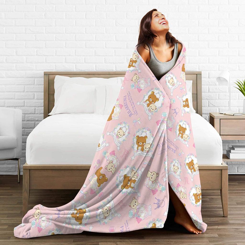 Pink Cute Bear Rilakkuma Blanket Fuzzy Awesome Breathable Throw Blankets for Bed Sofa Winter,