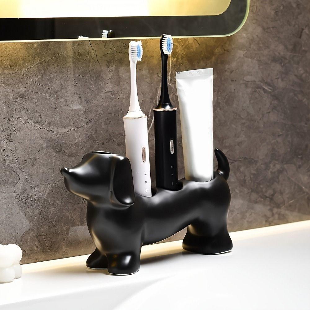 Space Saving Dachshund Toothbrush Holder Ceramic Toothbrush Storage Rack  for Bathroom