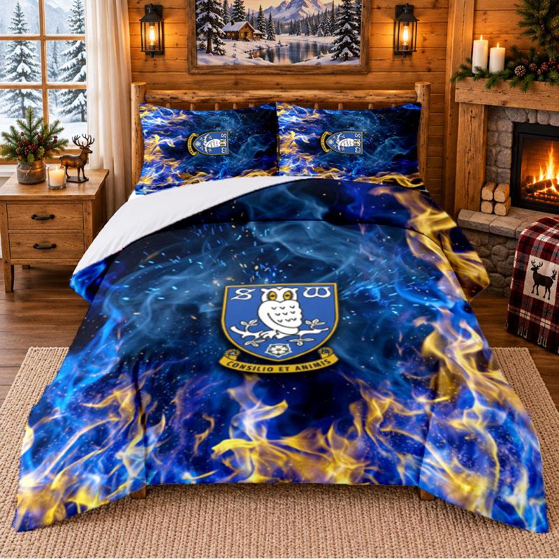 Printed 3Pcs Bedding Set Sheffield Wednesday Football Pattern Bed Sheet Pillowcase For Bedroom Decor