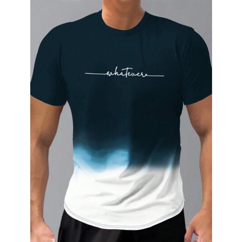 Летний топ с круглым вырезом и 3D-печатью с градиентными буквами, модные повседневные футболки с короткими рукавами для мужчин