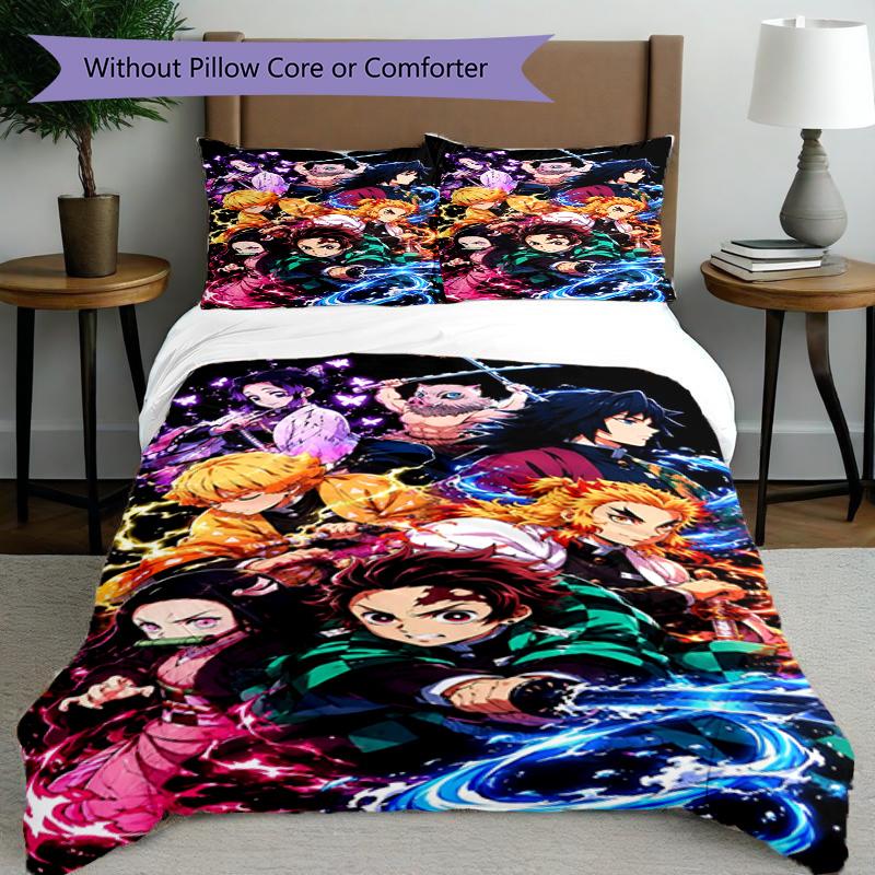3pcs Duvet Cover Set (1*Duvet Cover + 2*Pillowcase, Without Core), Demon Slayer Print Bedding Set, Bedroom Decor, All‑Season, Birthday Gift