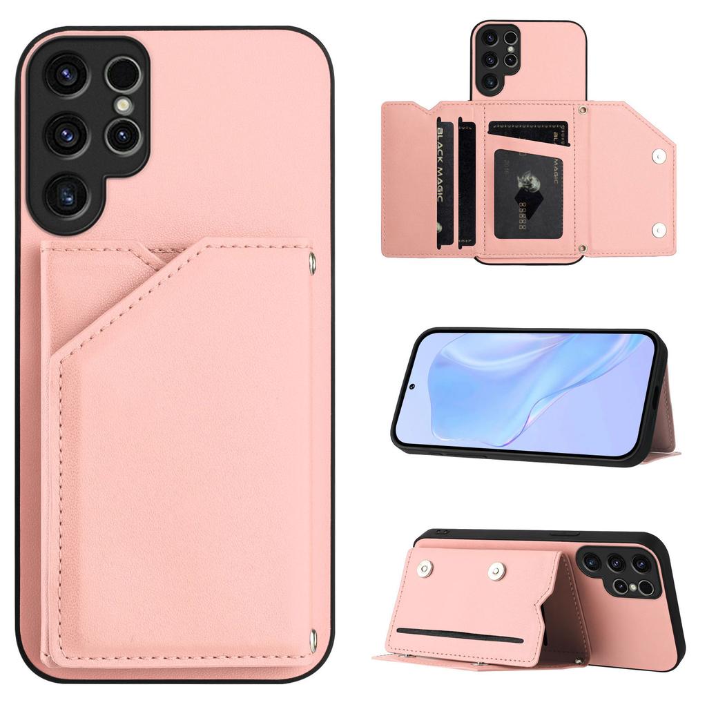 Чехол для Samsung Galaxy S23 Ultra с держателем для карт, подставкой, покрытием soft-touch и ремешком на запястье