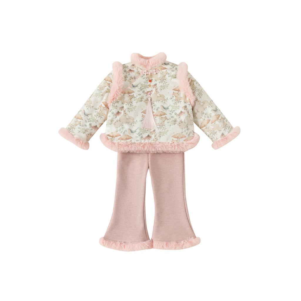 Традиционный китайский набор для переодевания девочки с теплым топом с длинным рукавом и брюками для детей для зимней носки