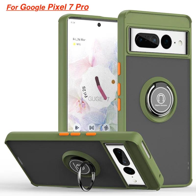 Matte Matte Finish Phone Case for Google Pixel 6 7 7A 8 Pro Shockproof Protection Anti Fall Magnetic with Ring Bracket Cover