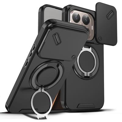Чехол для телефона с магнитной подставкой-кольцом для Xiaomi 15T Pro, с защитой объектива камеры-слайдера, мягкая рамка из ТПУ, жесткая пластиковая задняя крышка, Fundas