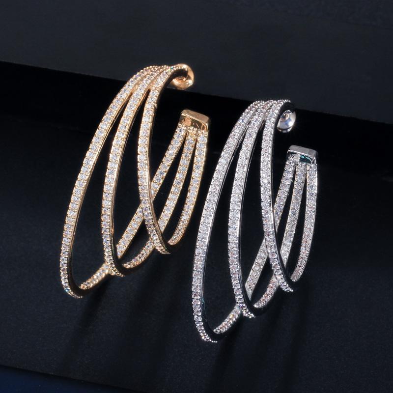 Серьги-кольца WWJ с геометрическим рисунком и тремя кругами с кубическим цирконием