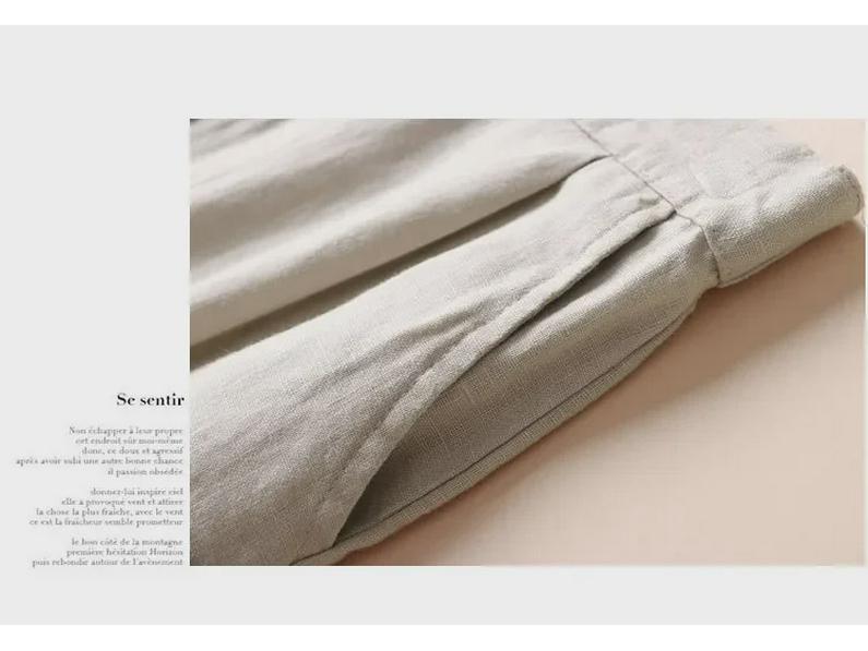 Женские летние брюки широкого кроя из льна и хлопка 2024 года: Повседневный, Профессиональный, Свободный, Девятиточечный