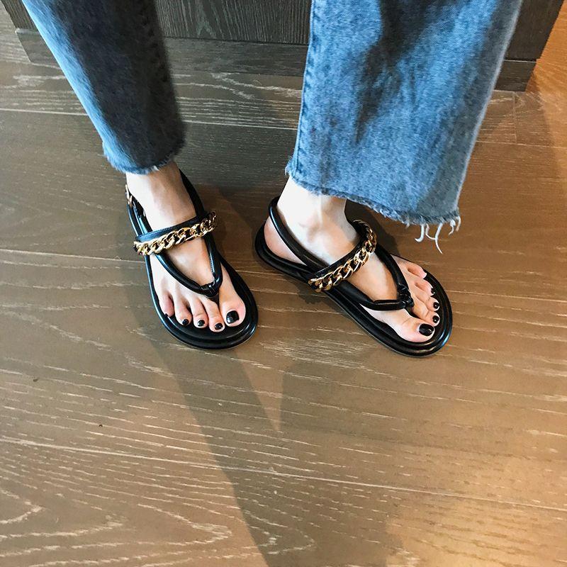 Summer 2024 Black Footwear Open Toe Sandals for Women Flip-flops Ladies Shoes Outdoor No Heel Flat Rubber New Breathable Fashion