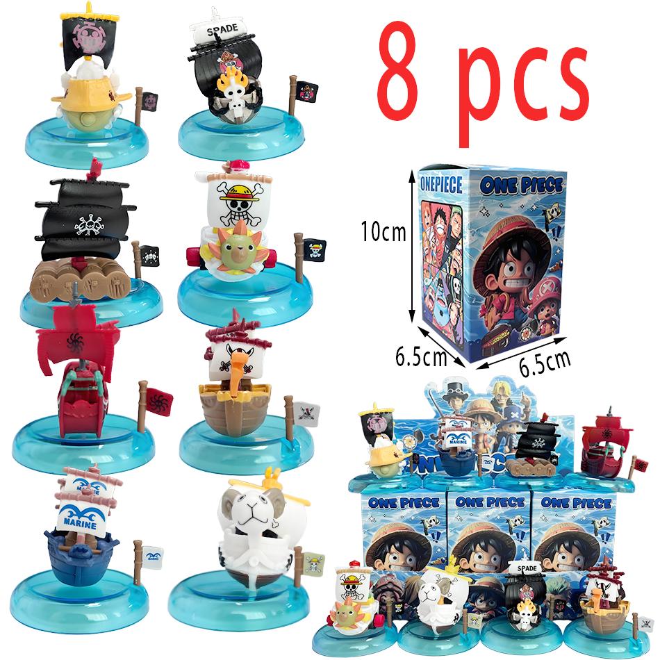 One Piece blind box 1-8pcs Anime Ship Figure Luffy Model Toy kawayi Mini Boat Pirate Ship Navy Going Merry Boat Assembled Model