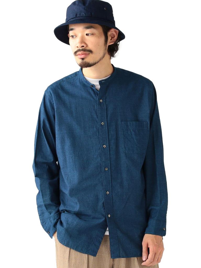 Beams Plus Индиго Шамбре Рубашка Классического Кроя с Воротником-стойкой Размер L Мужская, Посадка, (38110442139)