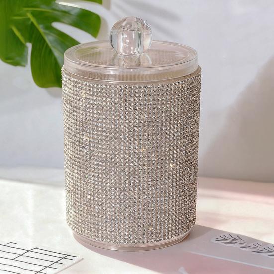 Стеклянная банка для хранения страз с крышкой, блестящая банка для ватных палочек, пылезащитный органайзер для ватных дисков для туалетного столика и столешницы в ванной