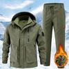 Wear-resistant Jacket Autumn And Winter Plus Velvet Cold Warmth Army Green Outdoor Overalls Suit Men's Water Jacket