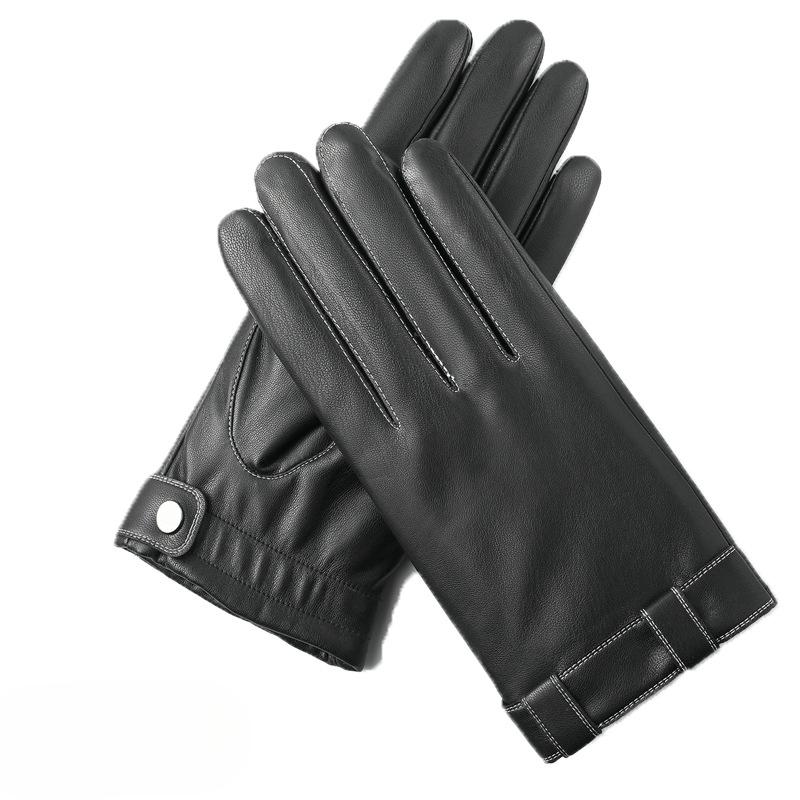 Leather Gloves for Men In Autumn and Winter Washing Leather PU Plus Velvet Warm Driving Motorcycle Touch Screen