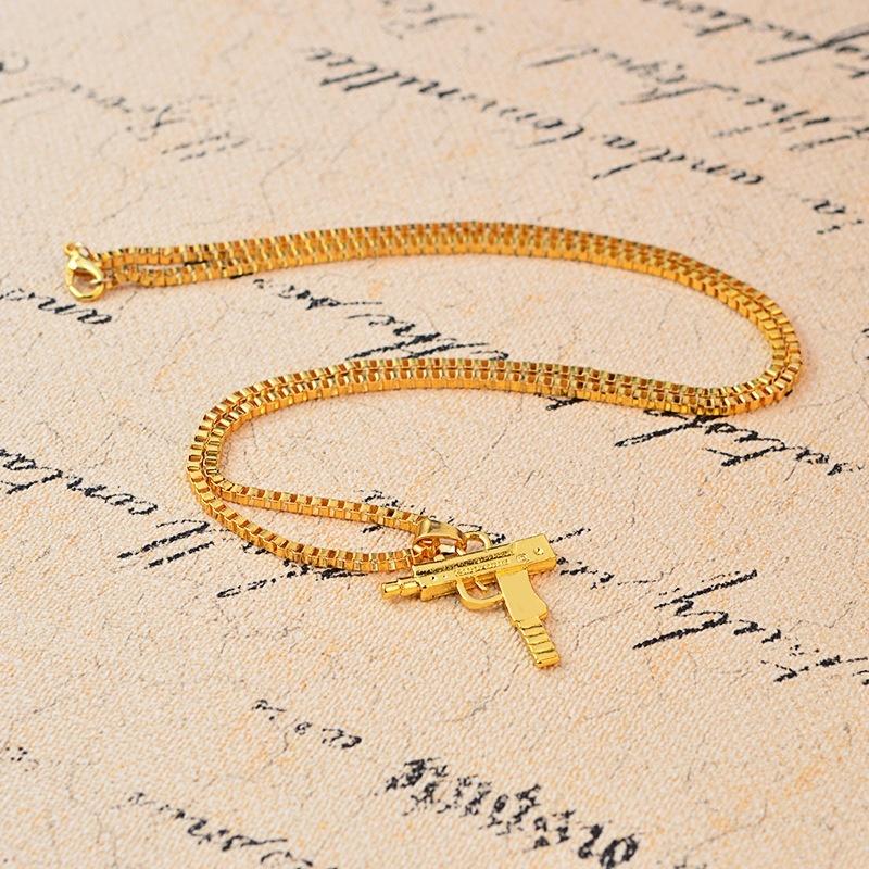 Unisex Men Gold Machine Gun Pendant Necklace Long Chain Fashion Jewelry Necklaces  Wholesale  Chains for Men