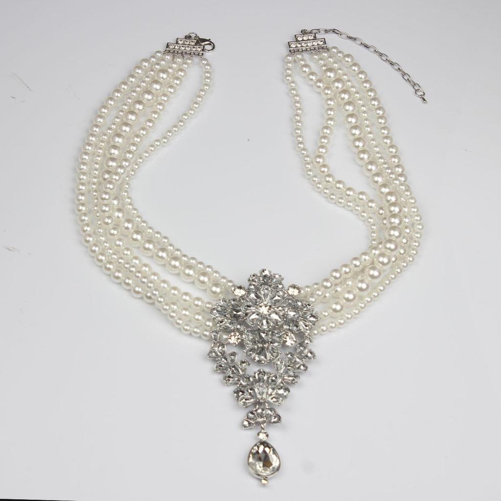 Multi-layer Pearl & Crystal Gem Water Drop Pendant Necklace - Exaggerated Fashion for Women