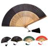 Bamboo Folding Fan with Tassels Hollow Ribs Portable Summer Hand Held Fan Decoration Dance