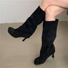 Aneikeh Winter Street Style Round Toe Knee-High Women Boots Punk Thin High Heels Shoes Female Long Booties
