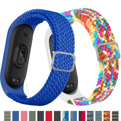 Браслет для Mi Band 7 6, эластичный регулируемый нейлоновый плетеный браслет Miband4 5 Correa, браслет для Xiaomi Mi Band 4, 3, 5, 6, 7, ремешок