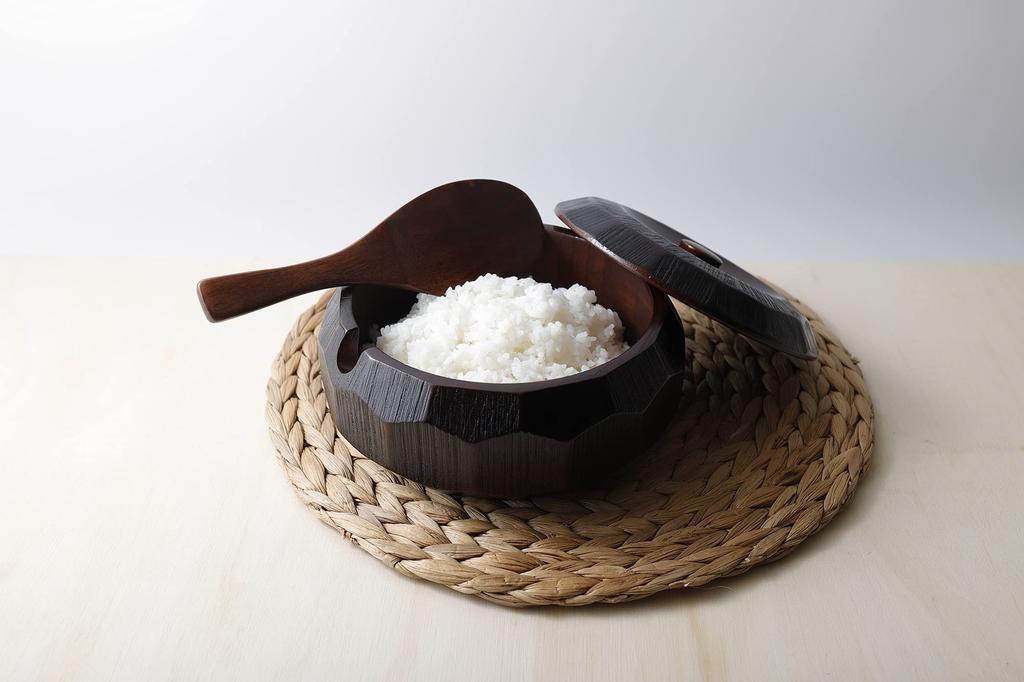Osaka Choseido Wooden Rice Container with Rice Serves Approximately 2 Go Spoon, 3-4 People, (1.5 Cups)