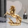 Resin Standing Horse Statue Sculpture Gold Colour Height 38cm Handmade Craft Table Decoration for