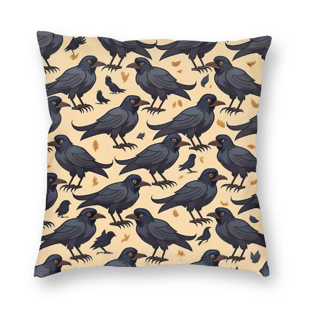 Crows Raven Bird Square Pillowcase Polyester Linen Velvet Pattern Zip Decor Car Cushion Cover x