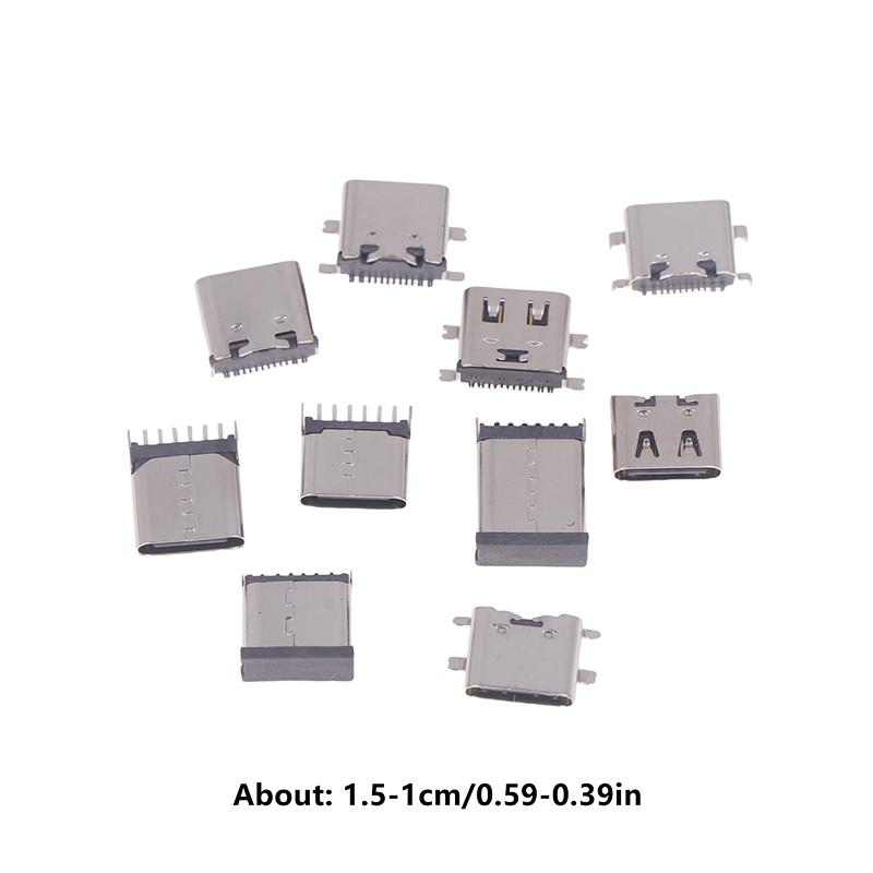 100 шт./коробка 10 моделей разъемов для зарядки USB Type-C, микс 6-контактных и 16-контактных, для набора для ремонта телефонов и цифровых продуктов