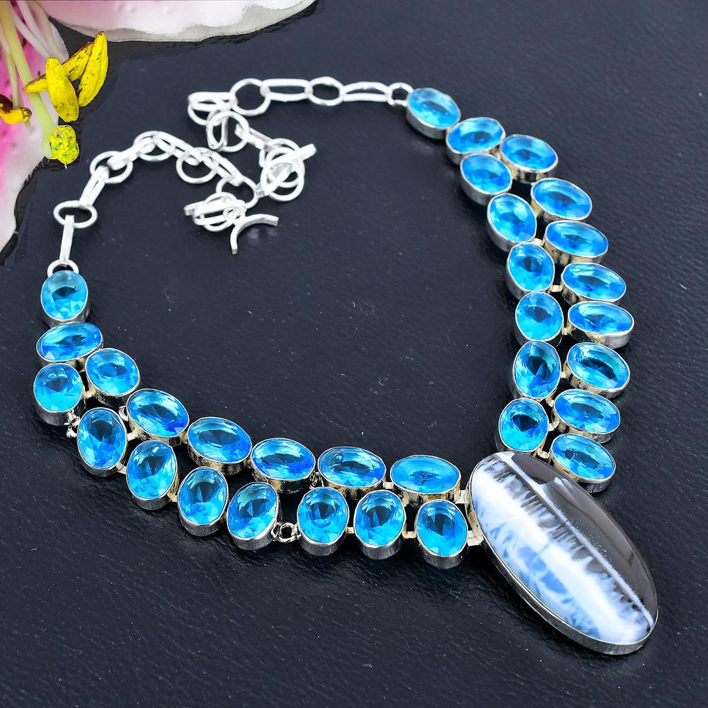 Owhyee Opal, Blue Topaz Gemstone 925 Sterling Silver Jewelry Necklace 18" KG-1839