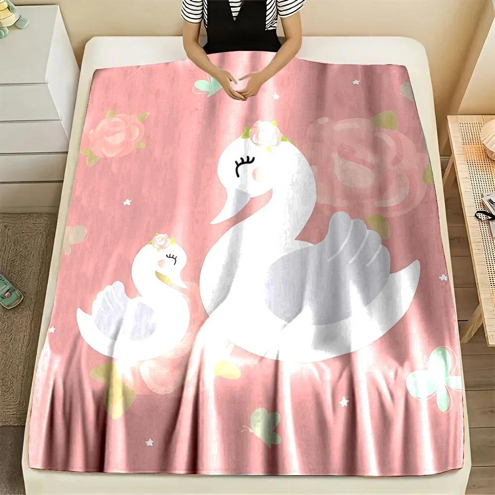 Warm and Comfortable Swan Soft Blanket Sofa Bed Cover Four Season Soft Fluffy Quilt Blanket Flannel Throw for Outdoor LeisureNap