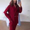 Женский кардиган на пуговицах и юбка однотонного цвета в европейском и американском стиле 2025 - Теплый и стильный для поездок на работу