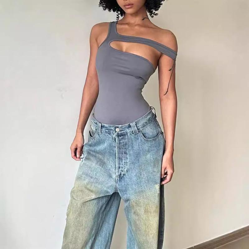 European and American Women's Square Neck Sexy Slim Fit Inner Top, Spicy Girl Backless Vest Design Sense Jumpsuit