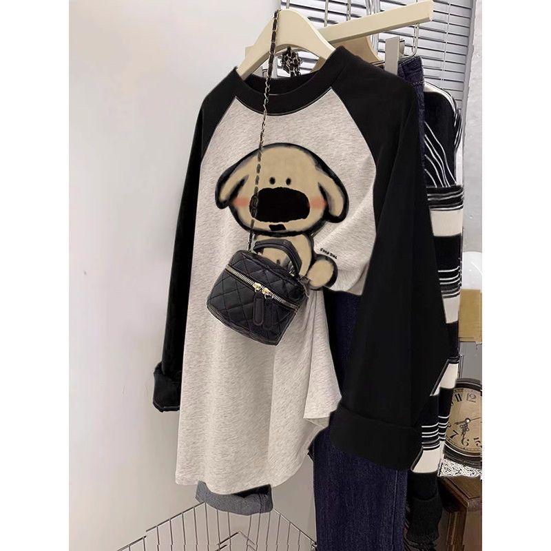 Pure Cotton Long-sleeved T-shirt Women's Autumn Large Size Bottoming Shirt Ins Trendy Loose Lazy Style Thin Top