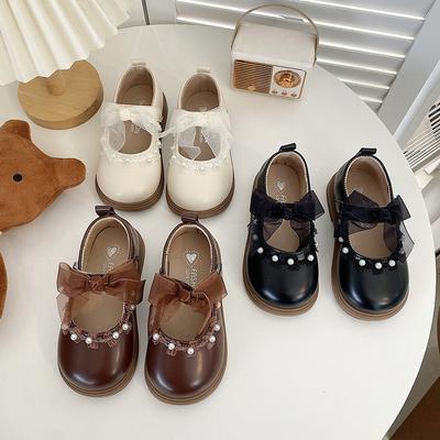 Весна и Осень Новый Стиль Тренд Бант Универсальные Девочки Удобные Мягкая Подошва Кожаные Туфли