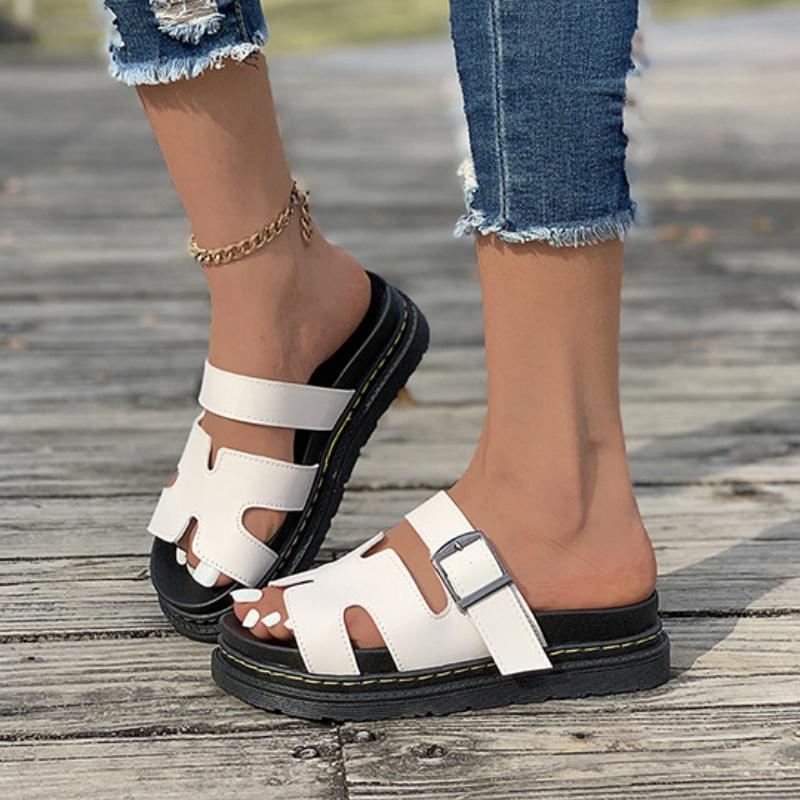 2025 Большие размеры женские универсальные толстые подошвы однотонные европейские и американские повседневные классные тапочки летняя обувь