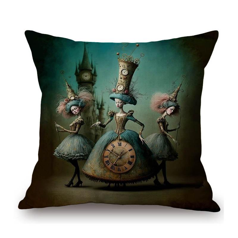 Alice Wonderland Rabbit Cat Lovely Cute Cartoon Character Home Decoration Sofa Throw Pillow Case Cotton Linen Car Cushion Cover