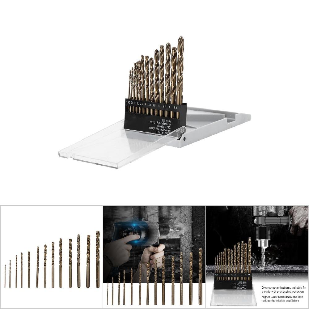 13pcs Straight Shank Twist Drill Bit Set High Speed Steel HSS Drilling Tool  For Stainless Steel