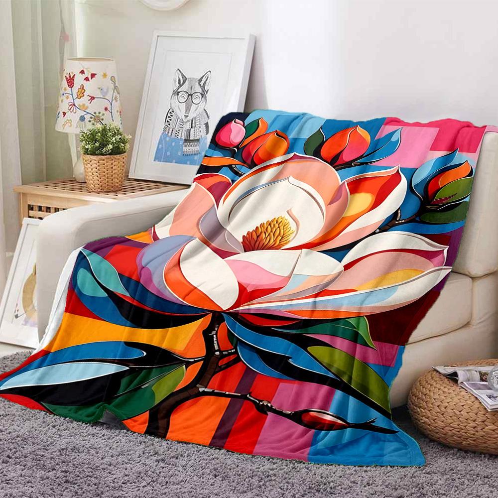 1pc Floral Abstract Print Blanket Lightweight Flannel Throw Blanket For Sofa, Bed, Living Room, Office, Outdoor Travel, Camping