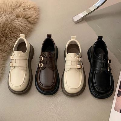 Черные кожаные туфли с толстой подошвой, универсальные, одинарные