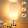 Modern Table Lamps Faux Woodgrain Fabric Shade Dual USB Ports Bedside Touch 3-speed Dimmable Table Lamps Study Living Room Table