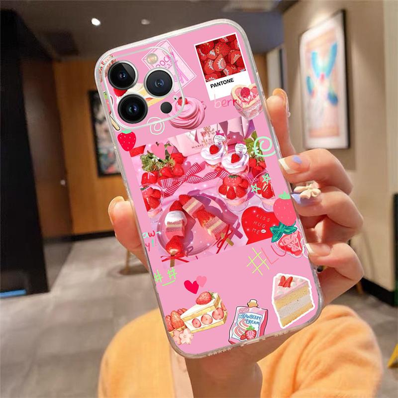 Kawaii Strawberry Phone Case For Iphone 15 14 Pro Max 13 12 11 Pro Max XSMax XR 12 13 Mini 14 Plus
