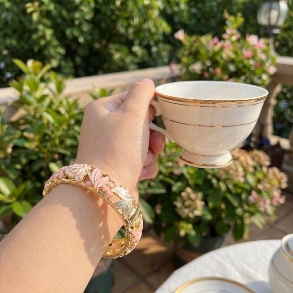 Traditional Flower Crystal Bangle Colorful Women's Hand Bracelet Vintage Cloisonne Bangle Ladies