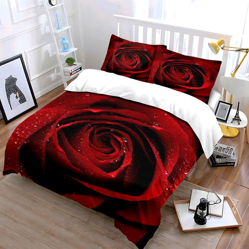 Red rose with droplets. Bedding sets Duvet cover sets Duvet covers Pillowcases(1 * Duvet Cover 2 * Pillowcases without duvet insert)