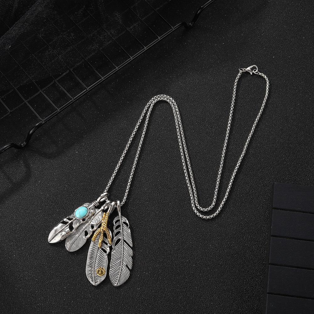 BLINGBAY Women's Pendant Necklace New Vintage Versatile Cool Bohemian Turquoise Feather Necklace Fashionable Modern Jewelry Gift
